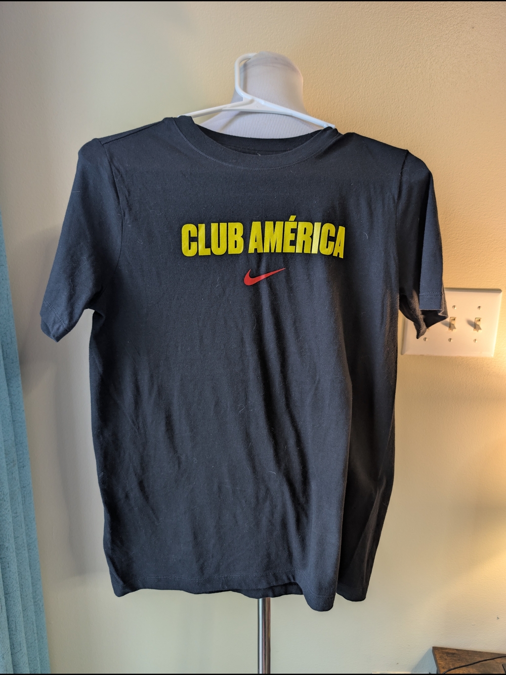 Nike Black Club América Graphic Tee with Yellow Logo and Red Swoosh